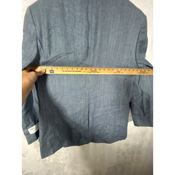 Vintage Norm Thompson Sport Coat 46 LONG Blue Tan 100% Pure Silk Deadstock - Picture 14 of 16
